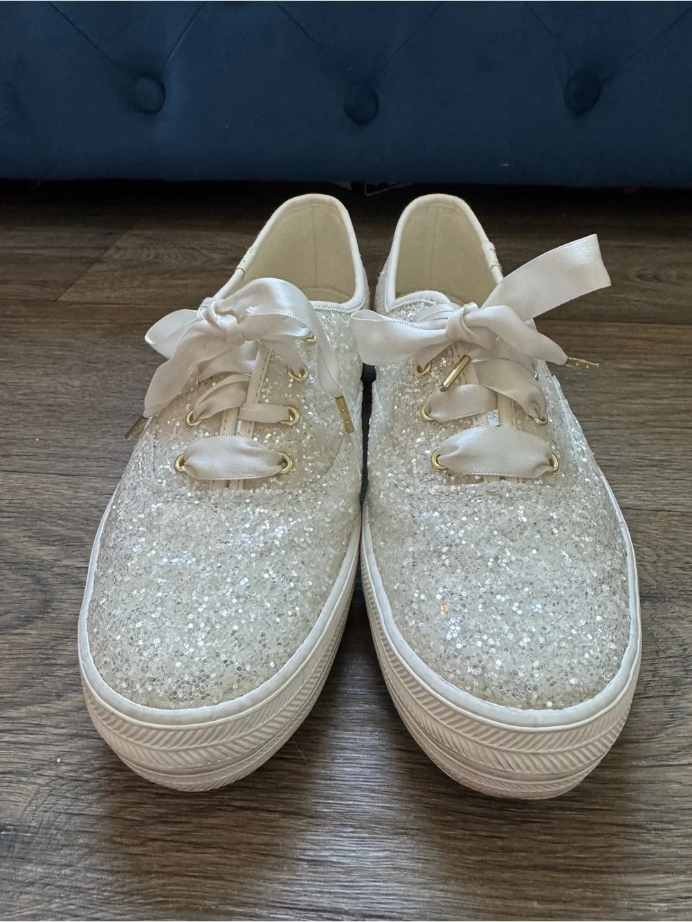 kate spade x Keds Champion Glitter Ribbon Sneakers Ivory Gold Bridal Sparkles 8